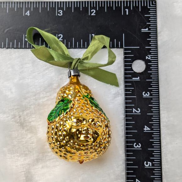 Pear Face Mercury Christmas Ornament Gold Textured Antique Germany Hand Blown - Picture 9 of 9